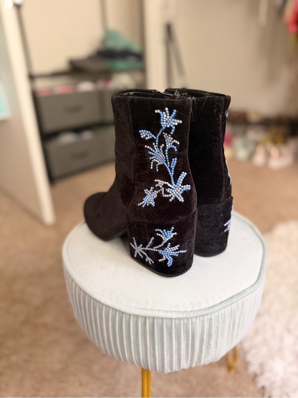 Custom Bedazzled Black Velvet Kenneth Cole Boots - Picture 4 of 6